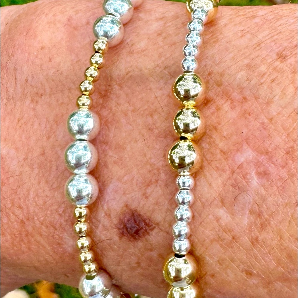 Station- Handmade 14k gold filled bead + sterling silver bead stretch bracelet - Picture 2 of 4